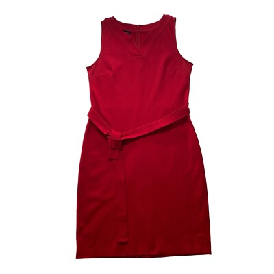 Talbots Women's V-Neck Sleeveless Red Dress Petite Rayon Tie