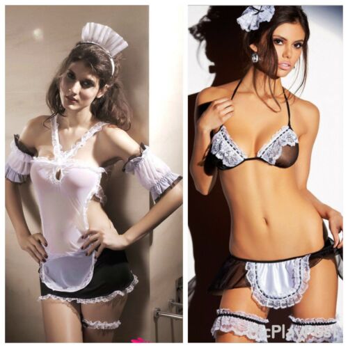 SEXY ABITO DA CAMERIERA FRANCESE COSTUME DA CAMERIERA DONNA ABITO FANTASIA LINGERIE - Foto 1 di 6