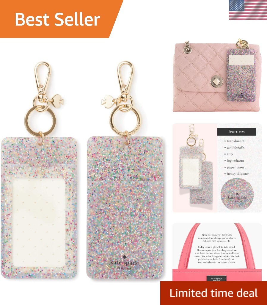 Confetti Silicone ID Badge Holder - Multi Glitter Clip Key