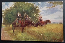 France cavalry "Les Dragons" military signed art postcard