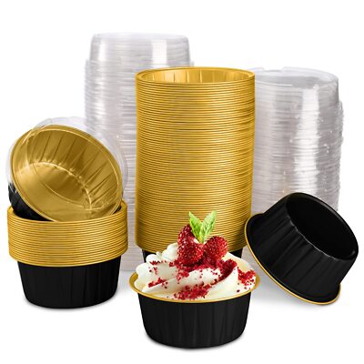 DEAYOU 100 Pieces Baking Cups with Lids 3'' Cupcake Tin Pan Holder for Pudding...