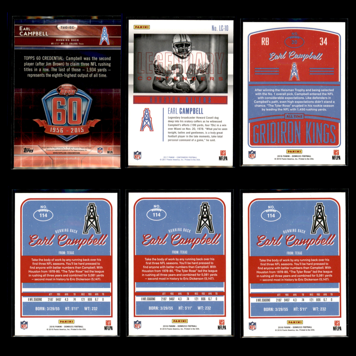 Earl Campbell Lot 6 Football Cards 2015 Topps Chrome 60th