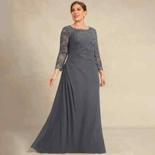 Chiffon Mother of The Bride Dress Scoop Neck Appliques Zipper Back Party Gowns