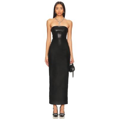 strapless vegan leather maxi dress in black VANI VEGAN LEATHER MAXI DRESS - BLACK