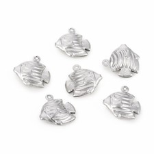 10Pcs Fish 304 Stainless Steel Pendants Charms Steel Color Jewelry Making 17mm