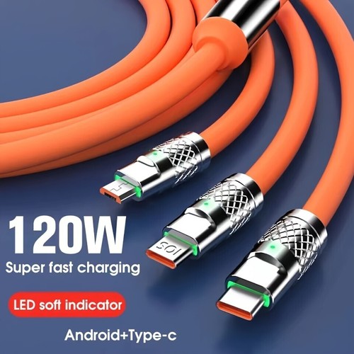 3 in 1 Heavy Duty Braided Long USB Fast Charger Cable Lead For iPhone Samsung - Picture 13 of 20