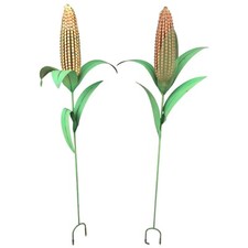 Two Yellow and Green Tall Welded Metal Garden/Yard Corn Stalks