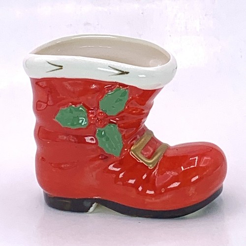 Vintage Christmas Lefton Santa's Boot Planter Candy Dish Ceramic Japan