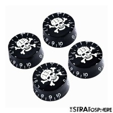  NEW 4 CONTROL KNOBS for Gibson Les Paul 6mm Shaft Push On Black  White Skull