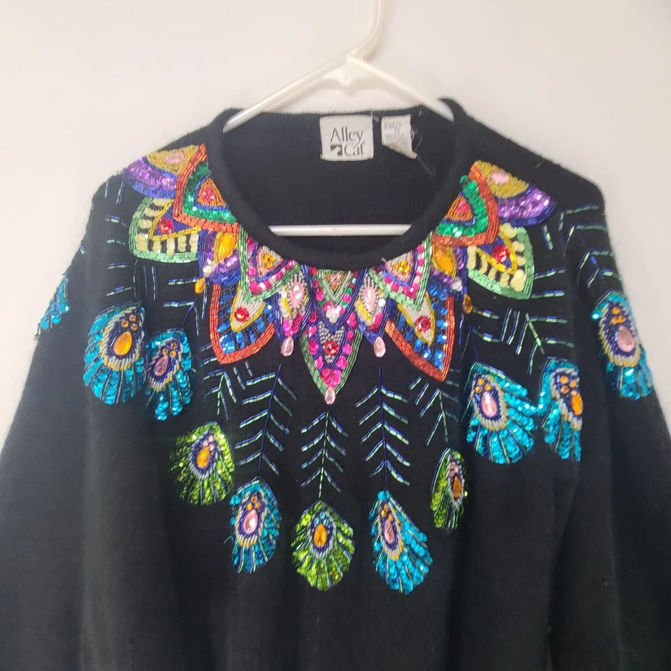 Alley Cat Women's Vintage Beaded Long Sleeve Pullover Sweater Black Size 1X - Image 3 of 4