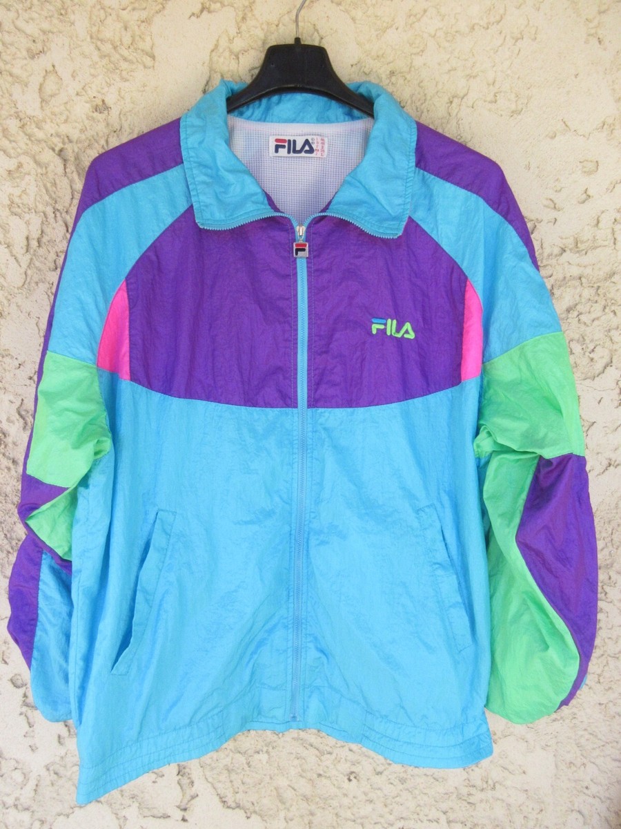 Veste FILA vintage tracktop jacket nylon années 90 vert violet turquoise I  48 M