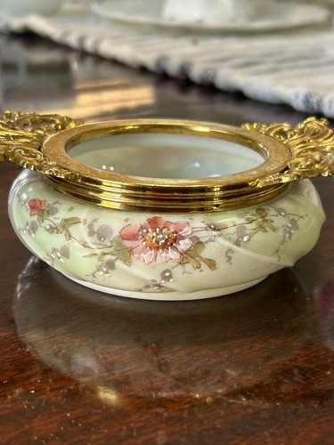 Antico C F Monroe Wave Crest Opale Spilla Aperta Scatola Ottone Manici Ormolu - Foto 3 di 10