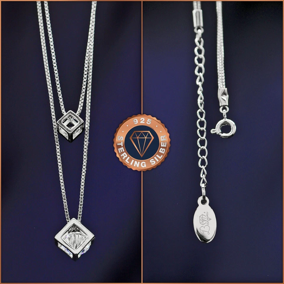 Halskette Doppel-Würfel-Kette 925 Sterling-Silber im Etui, Weihnachtsgeschenk - Bild 3 von 4