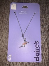 Claire  s dance ballerina necklace pink rainbow rhinestones