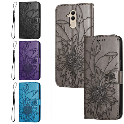 Handyhülle für Huawei P30 P20 Pro Y6 Sonnenblumenmuster PU Leder Geldbörse Etui