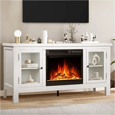 60" Fireplace Tv Stand Mantel Wood Surround,Infrared Adjustable Flame, Remote