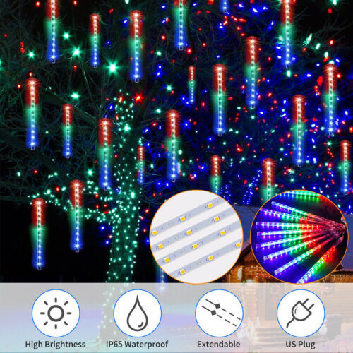 192/288 LED Stars Shower Light Fairy String Light Falling Rain Tree Garden Xmas - Picture 9 of 19
