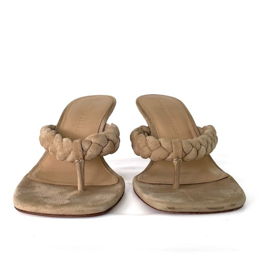 $295 Veronica Beard Marissa Heel Sandal 7M Suede Square Thong Toe Braided Strap - Picture 7 of 14