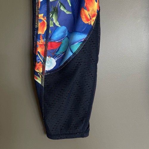 ATHLETA Tropical Precision Leggings Size Small Navy Blue Floral Mesh Panels Gym - Picture 11 of 23