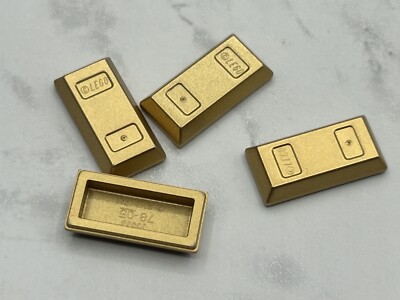 Lego Parts Lot (4) ~ Metallic Gold 1 x 2 Plate Utensil Ingot / Bar ~ No 99563