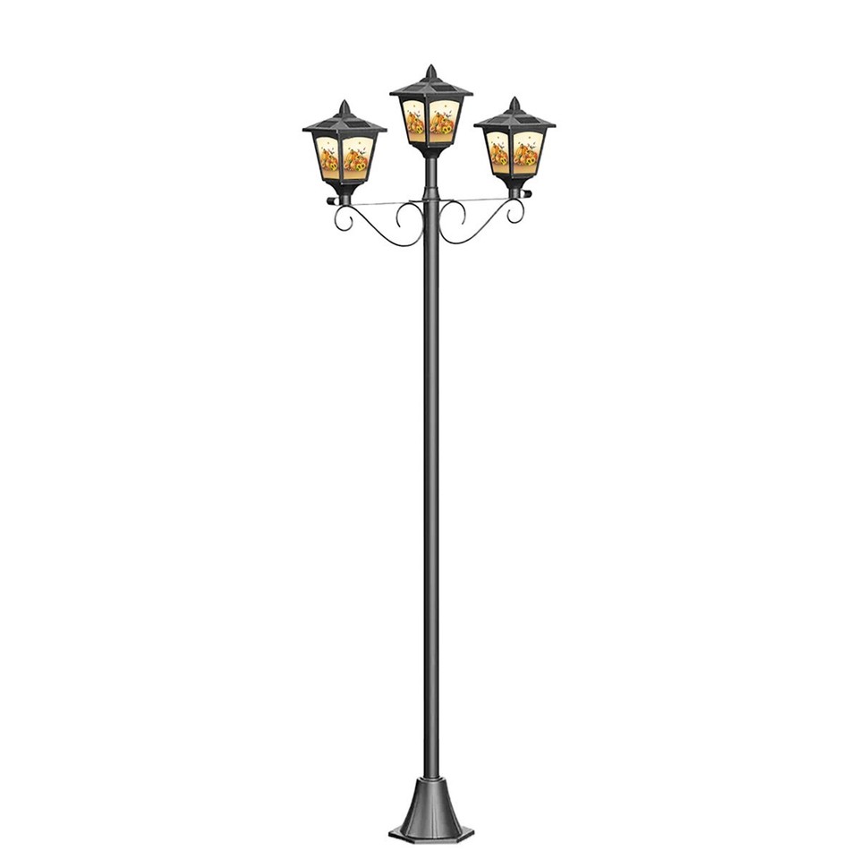 72" Halloween Solar Lamp Post Lights Triple Head Outdoor Garden Street