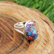 Kingman Pink Dahlia Turquoise 925 Sterling Silver Handmade Ring for Women