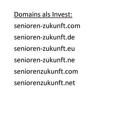 Premium Domains ''Senioren Zukunft'' - TOP LEVEL Domain als Invest