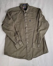 Chaps Ralph Lauren Shirt Mens L Button Green Canvas Mid Weight Logo USA Vintage