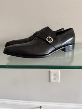 GUCCI LEATHER 114416 DRESS LOAFERS SILVER LOGO MEN'S SHOES SIZE 13  D