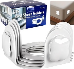 NEW IN BOX SET OF 4 PLASTIC TWIST LOCK  BED SHEET HOLDERS FOR  ANY SIZE MATTRESS