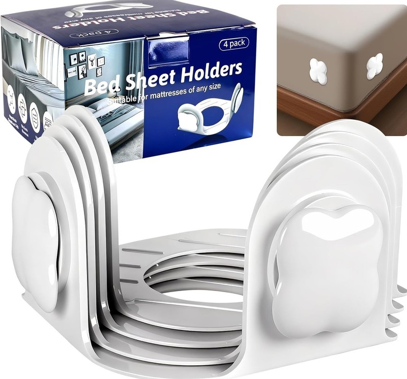 NEW IN BOX SET OF 4 PLASTIC TWIST LOCK  BED SHEET HOLDERS FOR  ANY SIZE MATTRESS