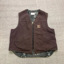 Vintage Carhart Vest Men's XL Brown 1990s Blanket Lined Aztec