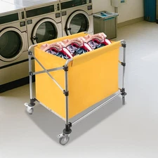 Yellow Commercial Laundry Cart With 4 Wheels Folding Laundry Cart Large Capacity