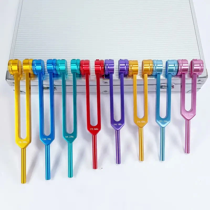 8er Stimmgabel Set Bunt 126–272Hz | Klangtherapie Meditation Yoga mit Alu-Koffer - Bild 3 von 4