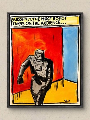 Original 11x14 Acrylic Canvas Retro Robot Comic Book Pop Art Sci-Fi Painting