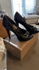 Vera Wang Lavender Sz7 PeepToe Slip on Women Shoe Platform Patent Leather Black 