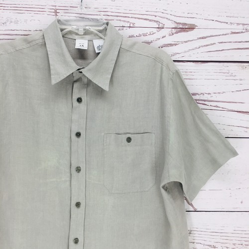 vtg A/X Armani Exchange 100% Linen Shirt Men's L Short Sleeve Button Up Gray - Picture 5 of 9