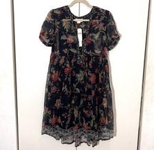 Maeve Anthropologie Babydoll Dress Womens XS Forest Fairy Sheer Romatic V Neck