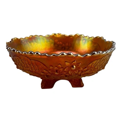 Vtg. Fenton Carnival Glass "Orange Tree" Marigold Tri-Footed Bowl FREE  SHIPPING