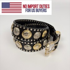 Gianni Versace Versus Vintage Medusa Studded Belt Black Leather Men 80s 90s