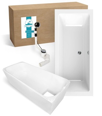 Badewanne Rechteck 180x80 Duo Wanne Wannenträger Ablaufgarnitur Set Acryl Ablauf
