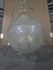 Antique American Dutch Colonial Style Engraved Cut Blown Bud Vase Glass RARE