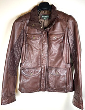 VTG EDDIE BAUER Womens Brown Genuine Leather Riding Aviator Biker Jacket Sz S