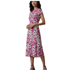 Talbots Fuchsia Pink Floral Keyhole Dress Flutter Sleeve Back Zip Lined Size 8