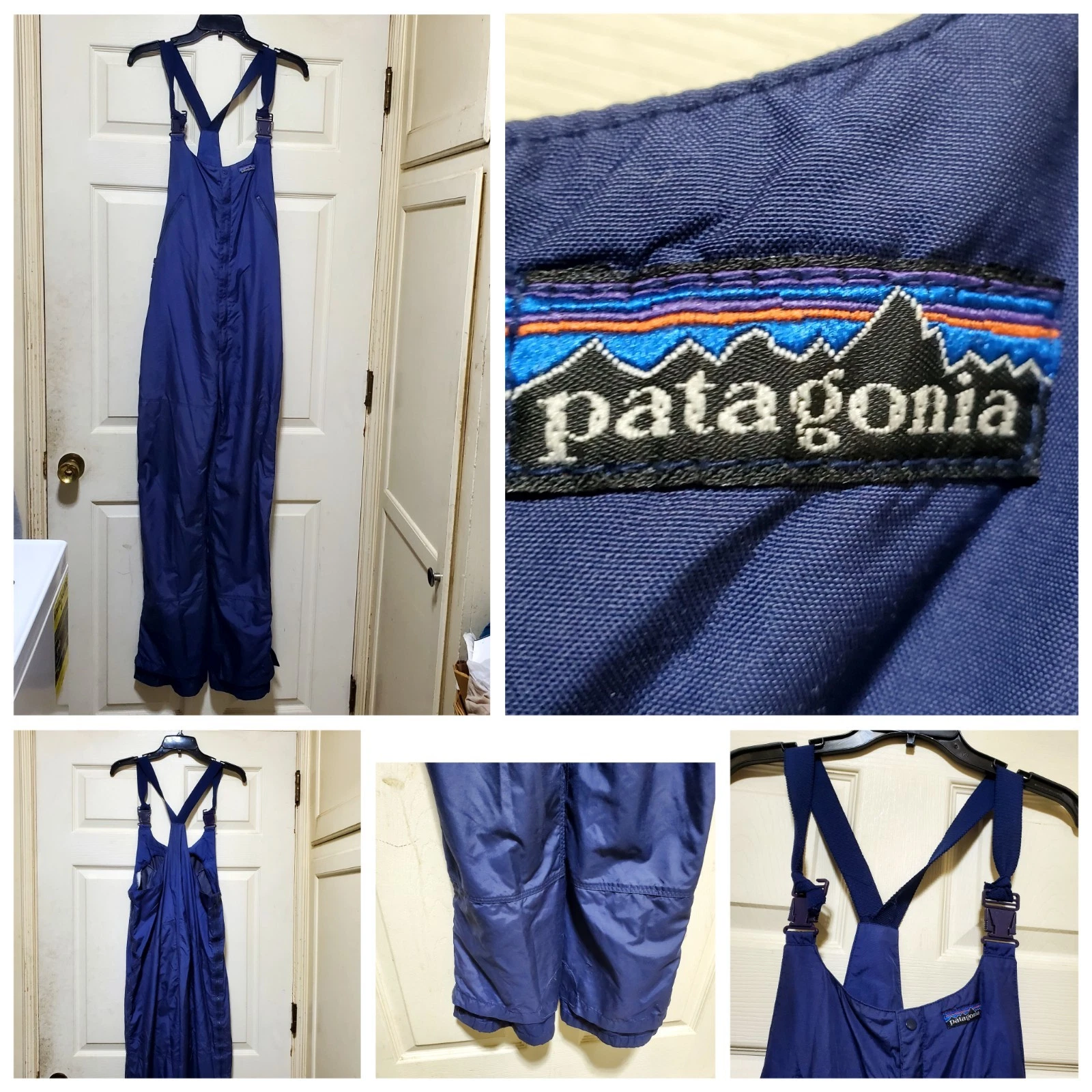 Vintage Patagonia Snow Bib Pants Mens Medium Blue Insulated Ski 90s Zip Overalls