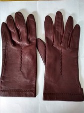 Damen Leder Handschuhe bordeauxrot schmale Gr&ouml;&szlig;e 6,5 L&auml;nge 21 cm Vintage