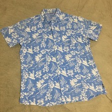 IZOD Shirt Mens Size Large Saltwater Blue Floral Hawaiian Button-Down Relaxed