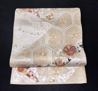 Japanese Silk Fukuro Obi - Paper Pattern, Tortoiseshell Design, Used