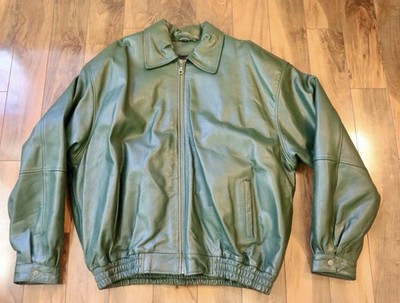 Vintage Leather Bomber Jacket Olive/Forest Green Men's Size 6XL | eBay