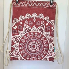 Miomao Drawstring Backpack Mandala Style Canvas Beach Sport Daypack 12.5"x17.5"